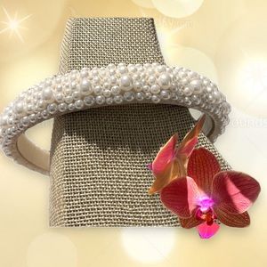 Pearl headband faux pearls beaded with inside ribbon very comfortable New